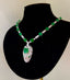 14K GOLD 8 CT VIVID GREEN NATURAL EMERALD & DIAMOND NECKLACE