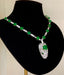 14K GOLD 8 CT VIVID GREEN NATURAL EMERALD & DIAMOND NECKLACE