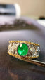 14K GOLD 0.89 CTW VIVID GREEN NATURAL EMERALD & DIAMOND RING