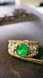 14K GOLD 0.89 CTW VIVID GREEN NATURAL EMERALD & DIAMOND RING