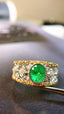 14K GOLD 0.89 CTW VIVID GREEN NATURAL EMERALD & DIAMOND RING