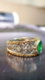 14K GOLD 0.89 CTW VIVID GREEN NATURAL EMERALD & DIAMOND RING