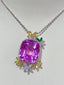 14K GOLD 34.86 CTW NATURAL KUNZITE & DIAMOND PENDANT