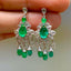 14K GOLD 3.52 CT NATURAL EMERALD & SAPPHIRE EARRINGS