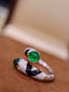 14K GOLD 1.30 CTW VIVID GREEN NATURAL EMERALD & DIAMOND RING