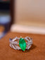 14K GOLD 1.32 CTW VIVID GREEN NATURAL EMERALD & DIAMOND RING