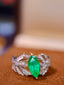 14K GOLD 1.32 CTW VIVID GREEN NATURAL EMERALD & DIAMOND RING