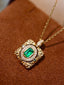 14K GOLD 0.38 CTW VIVID GREEN NATURAL EMERALD & DIAMOND PENDANT