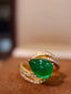 14K GOLD 4.36 CTW VIVID GREEN NATURAL EMERALD & DIAMOND RING