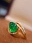 14K GOLD 4.36 CTW VIVID GREEN NATURAL EMERALD & DIAMOND RING