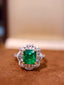 14K GOLD 2.09 CTW VIVID GREEN NATURAL EMERALD & DIAMOND RING