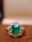 14K GOLD 2.09 CTW VIVID GREEN NATURAL EMERALD & DIAMOND RING