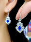 14K GOLD 2.2 CT NATURAL SAPPHIRE & DIAMOND EARRINGS