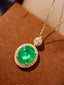 14K GOLD 6.37 CTW VIVID GREEN NATURAL EMERALD & DIAMOND PENDANT