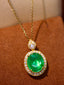 14K GOLD 6.37 CTW VIVID GREEN NATURAL EMERALD & DIAMOND PENDANT