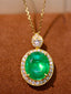 14K GOLD 6.37 CTW VIVID GREEN NATURAL EMERALD & DIAMOND PENDANT