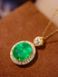 14K GOLD 6.37 CTW VIVID GREEN NATURAL EMERALD & DIAMOND PENDANT