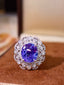 14K GOLD 4.24 CTW NATURAL TANZANITE & DIAMOND RING