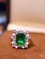 14K GOLD 2.98 CTW VIVID GREEN NATURAL EMERALD & DIAMOND RING