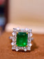 14K GOLD 2.98 CTW VIVID GREEN NATURAL EMERALD & DIAMOND RING