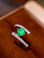 14K GOLD 0.88 CTW VIVID GREEN NATURAL EMERALD & DIAMOND RING