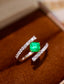 14K GOLD 0.88 CTW VIVID GREEN NATURAL EMERALD & DIAMOND RING