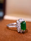 14K GOLD 4.00 CTW VIVID GREEN NATURAL EMERALD & DIAMOND RING