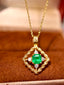 14K GOLD 0.96 CTW VIVID GREEN NATURAL EMERALD & DIAMOND PENDANT