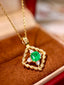 14K GOLD 0.96 CTW VIVID GREEN NATURAL EMERALD & DIAMOND PENDANT