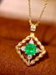 14K GOLD 0.96 CTW VIVID GREEN NATURAL EMERALD & DIAMOND PENDANT