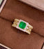 14K GOLD 1.58 CTW VIVID GREEN NATURAL EMERALD & DIAMOND RING