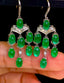 14K GOLD 7.3 CT VIVID GREEN NATURAL EMERALD & DIAMOND EARRINGS