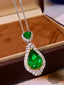 14K GOLD 3.22 CTW VIVID GREEN NATURAL EMERALD & DIAMOND PENDANT