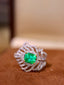 14K GOLD 1.12 CTW VIVID GREEN NATURAL EMERALD & DIAMOND RING