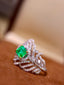 14K GOLD 1.12 CTW VIVID GREEN NATURAL EMERALD & DIAMOND RING