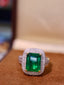 14K GOLD 4.80 CTW VIVID GREEN NATURAL EMERALD & DIAMOND RING