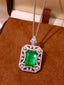 14K GOLD 3.86 CTW VIVID GREEN NATURAL EMERALD & DIAMOND PENDANT