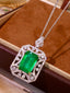 14K GOLD 3.86 CTW VIVID GREEN NATURAL EMERALD & DIAMOND PENDANT