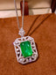 14K GOLD 3.86 CTW VIVID GREEN NATURAL EMERALD & DIAMOND PENDANT