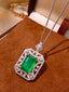 14K GOLD 3.86 CTW VIVID GREEN NATURAL EMERALD & DIAMOND PENDANT