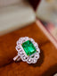 14K GOLD 3.11 CTW VIVID GREEN NATURAL EMERALD & DIAMOND RING