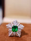 14K GOLD 2.48 CTW VIVID GREEN NATURAL EMERALD & DIAMOND RING