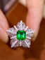 14K GOLD 2.48 CTW VIVID GREEN NATURAL EMERALD & DIAMOND RING