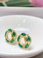 14K GOLD 1.50 CT VIVID GREEN NATURAL EMERALD & DIAMOND EARRINGS