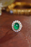 14K GOLD 7.86 CTW VIVID GREEN NATURAL EMERALD & DIAMOND RING