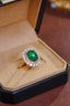 14K GOLD 7.86 CTW VIVID GREEN NATURAL EMERALD & DIAMOND RING