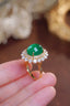 14K GOLD 7.86 CTW VIVID GREEN NATURAL EMERALD & DIAMOND RING