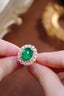 14K GOLD 7.86 CTW VIVID GREEN NATURAL EMERALD & DIAMOND RING