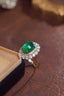 14K GOLD 7.86 CTW VIVID GREEN NATURAL EMERALD & DIAMOND RING