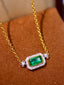 14K GOLD 1.40 CTW VIVID GREEN NATURAL EMERALD & DIAMOND NECKLACE